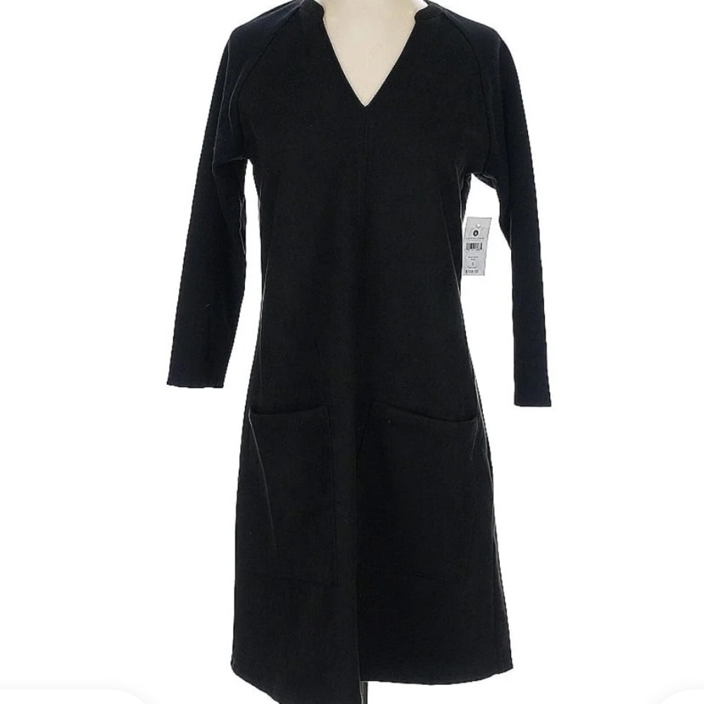Lauren James River Dress Black Casual 3/4 Sleeve Pocket Suede Knit Sleeve Small - Picture 5 of 9
